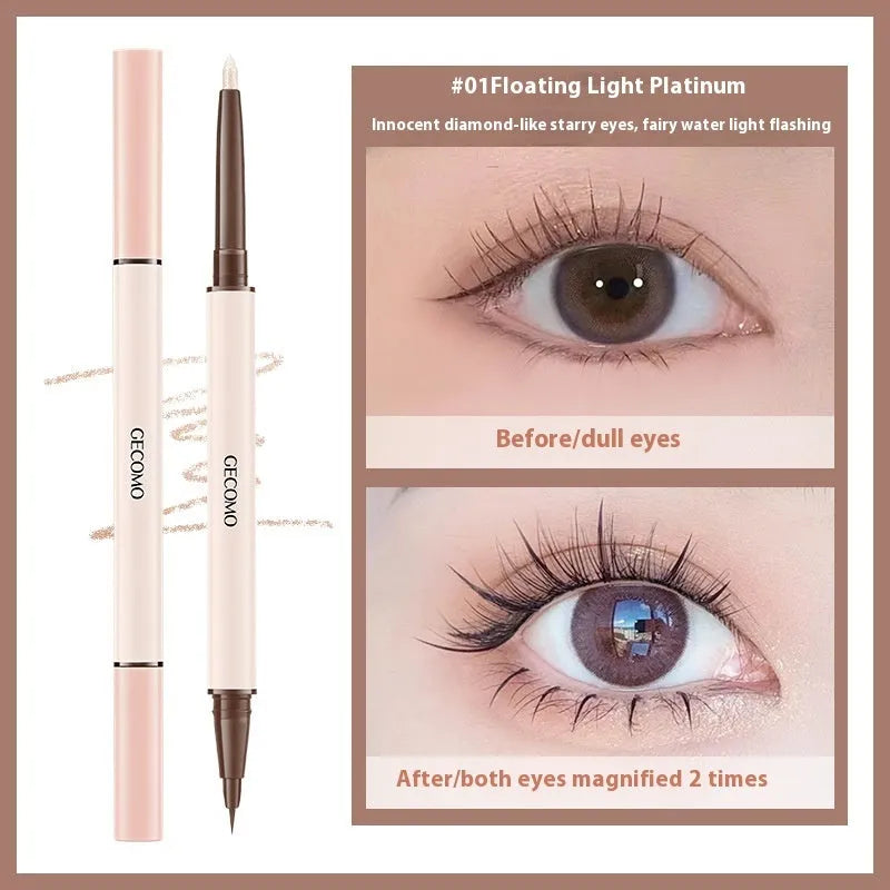 Double headed silkworm eyeliner pen with stereoscopic star eyes design in pearlescent liquid formula