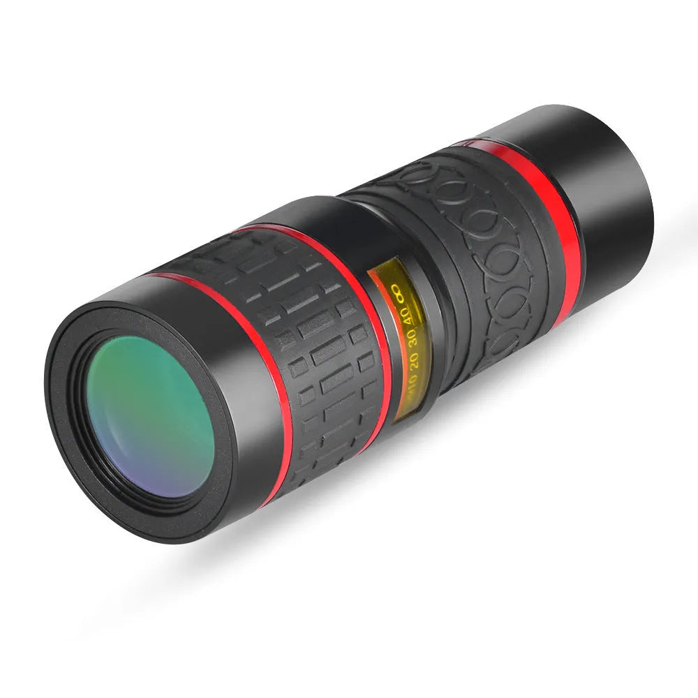 20x magnification smartphone telescope with plastic body, optical glass lens, and universal mounting clip