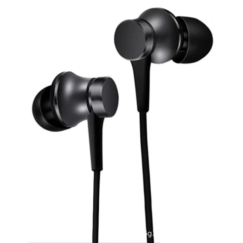 Piston-style wired in-ear headphones with 3.5mm jack in black, blue, and red colour options.