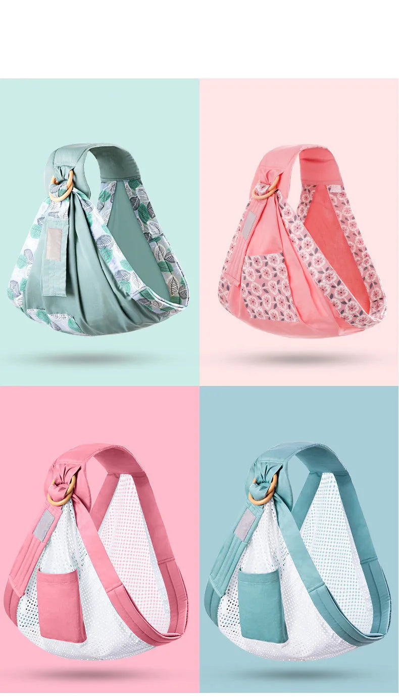 Adjustable baby wrap carrier sling shown in blue-green colour, suitable for newborns up to 36 months