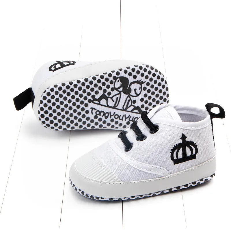 Cotton canvas baby shoes with elastic band in red and white colours