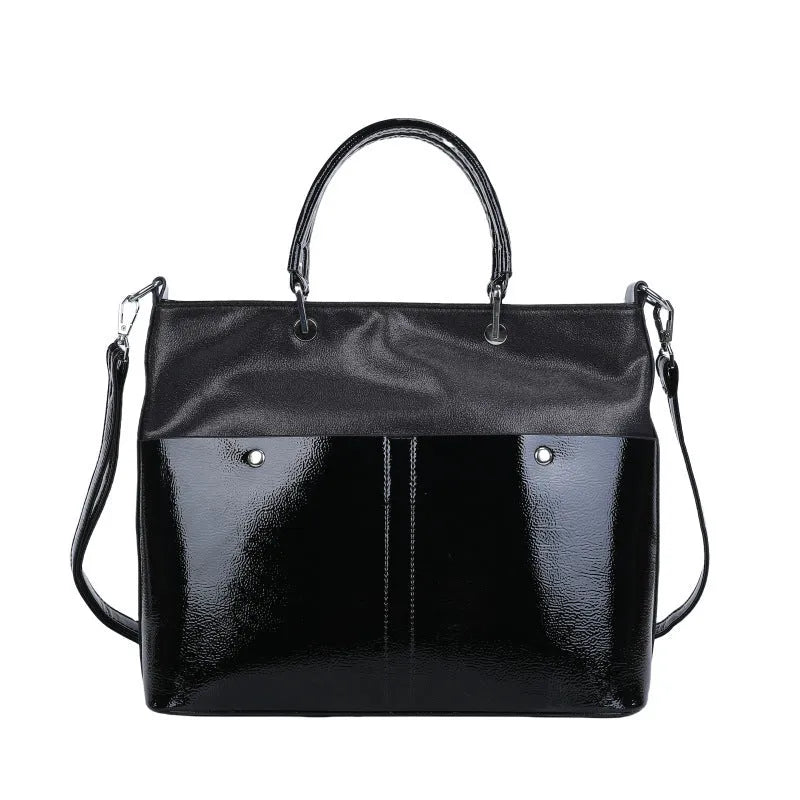 Soft PU shoulder messenger bag in horizontal square shape measuring 33cm by 28cm with sandwich pocket