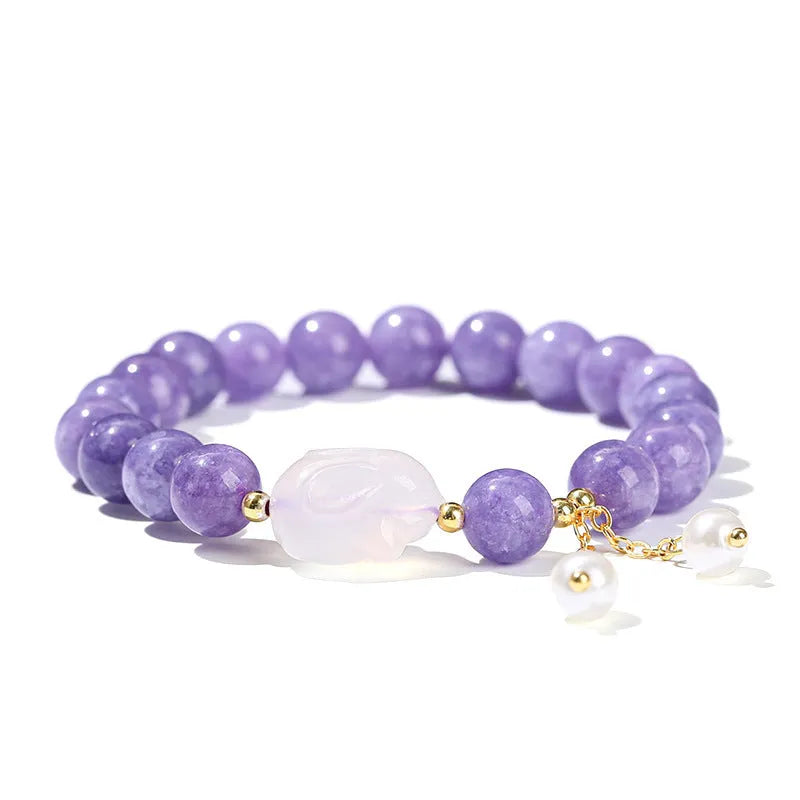 Purple aquamarine agate rabbit bracelet with geometric bead design and round elements