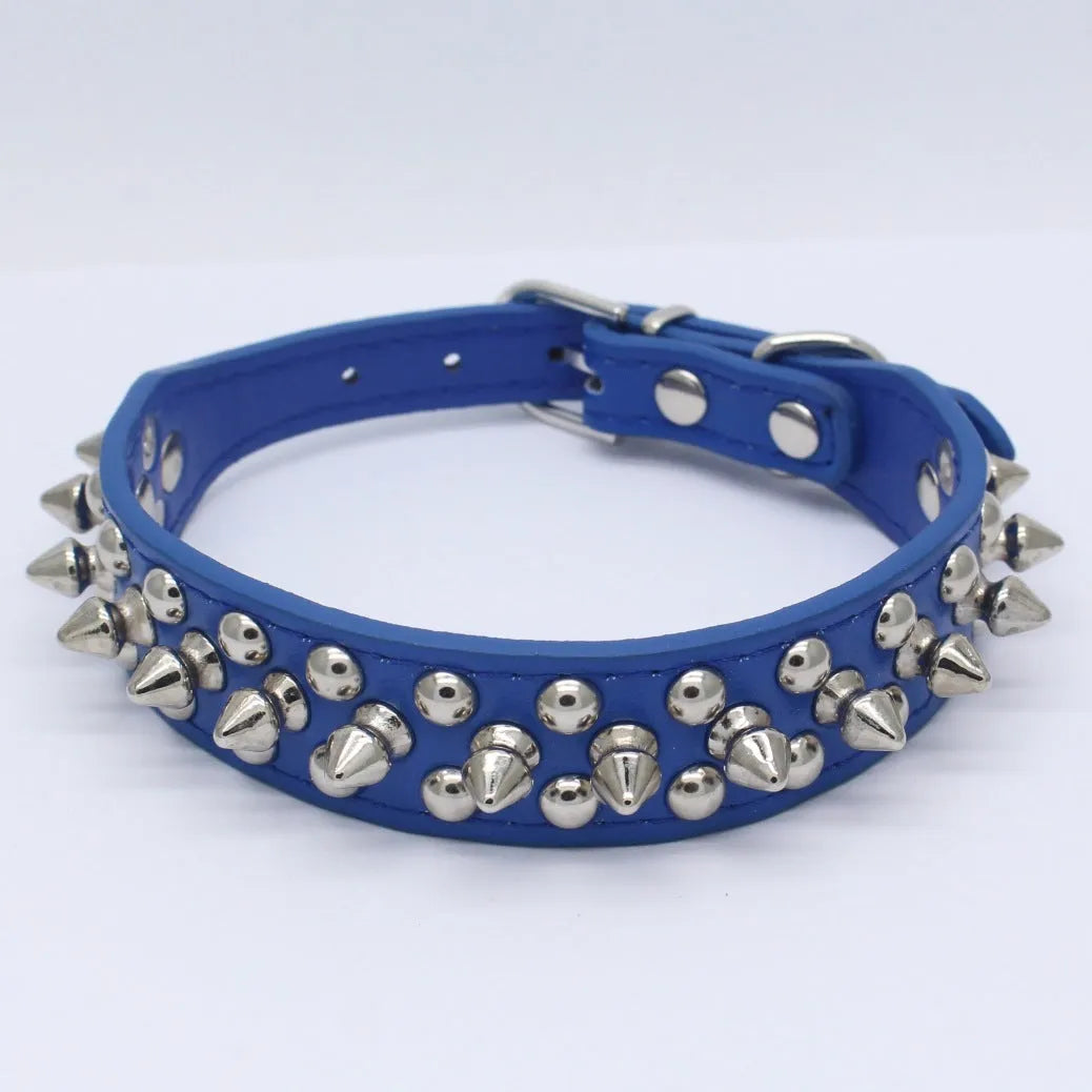 PU leather dog collar with zinc alloy mushroom studs in multiple colour and size options for everyday use