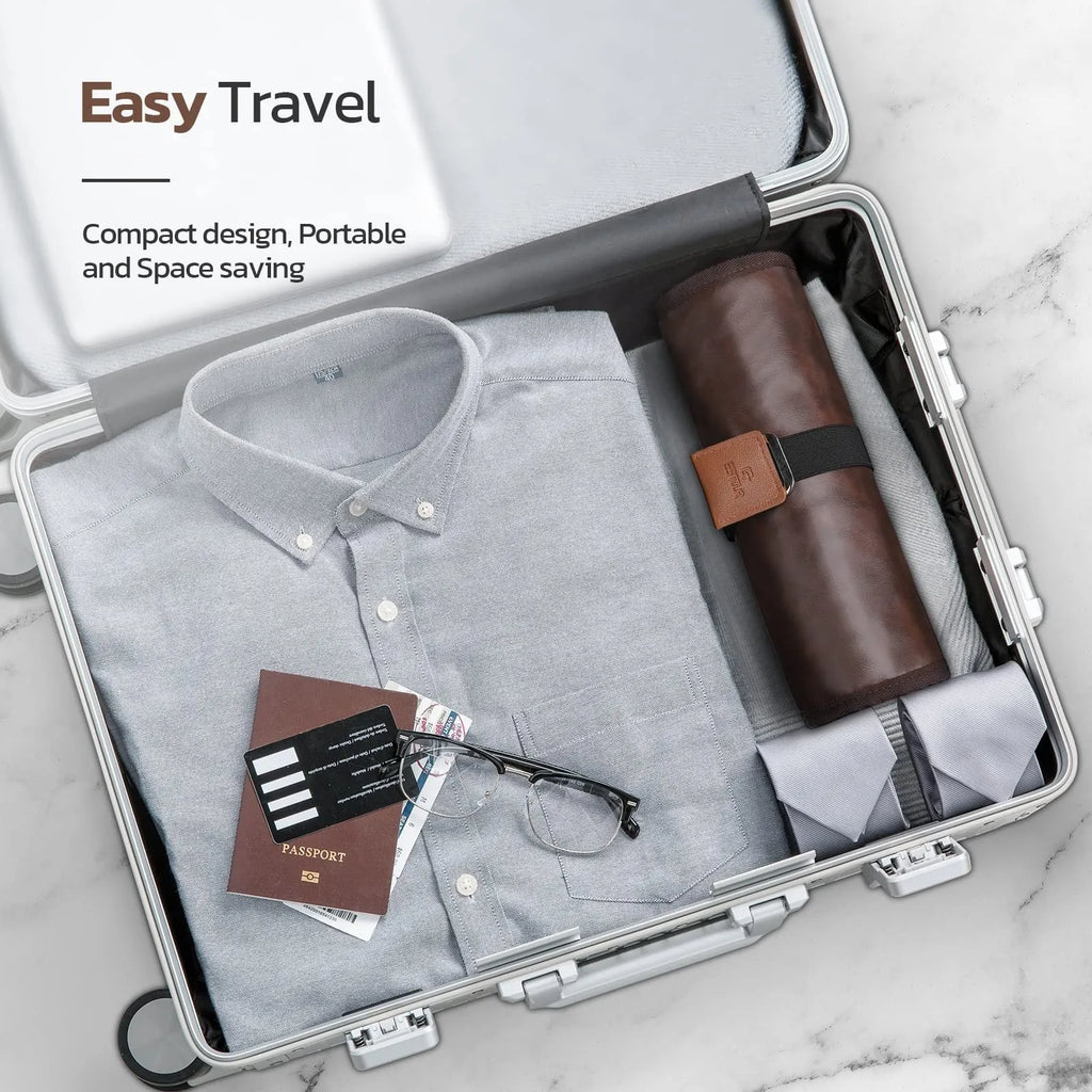 Men's portable PU travel wash bag in simple modern design, black and light brown colour options