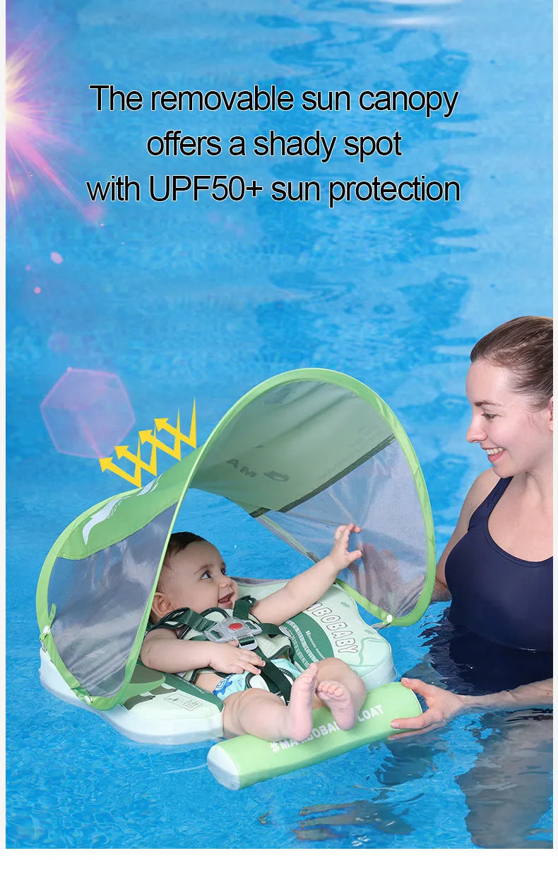 Green dinosaur baby floating swimming ring with sun shade for children 3-24 months