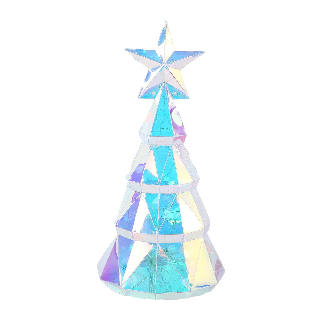 Colourful cartoon Christmas tree light decoration on a white background