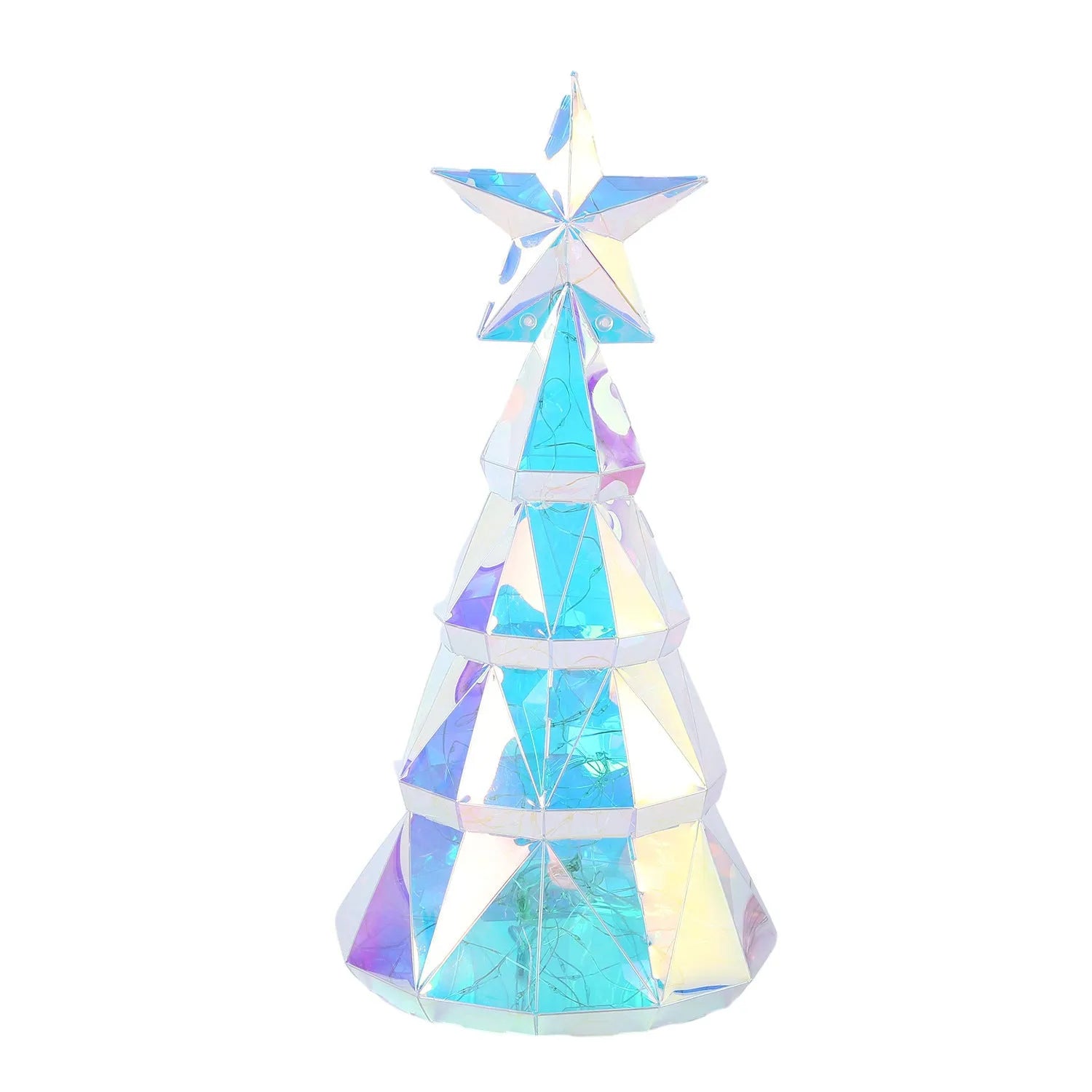 Colourful cartoon Christmas tree light decoration on a white background