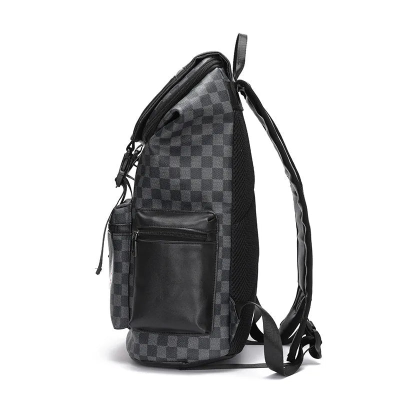 Korean checkered print large capacity backpack with curved shoulder straps in multiple colour options