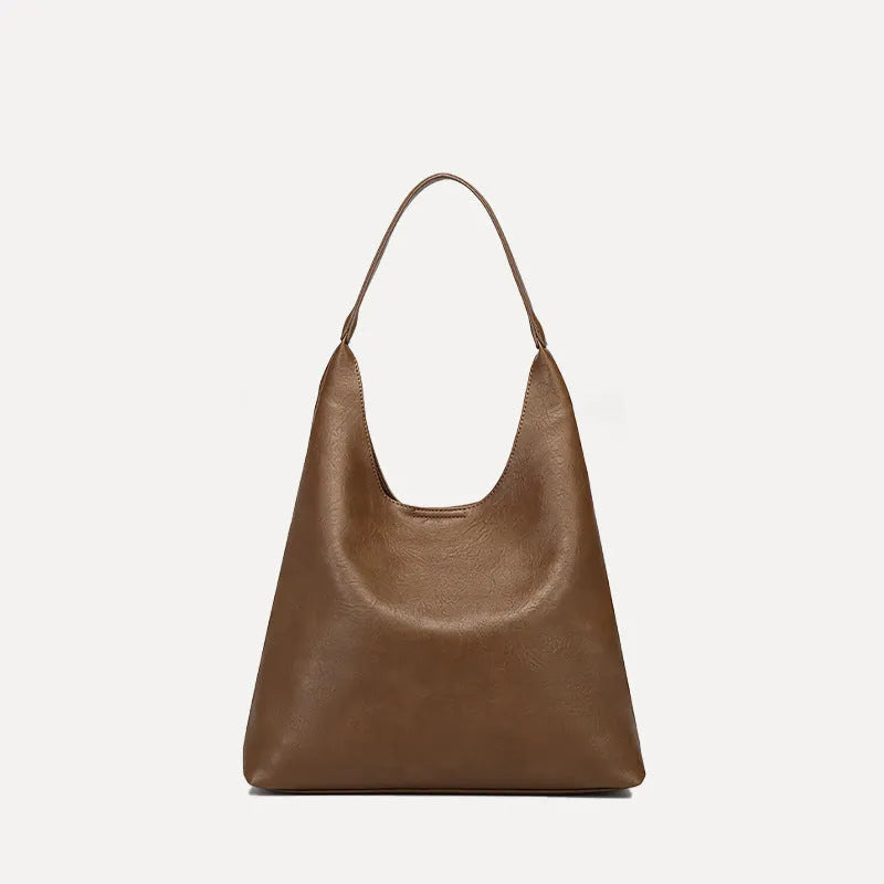 Women's PU tote bag in brown, 37x11x60cm, with shoulder strap and small pouch