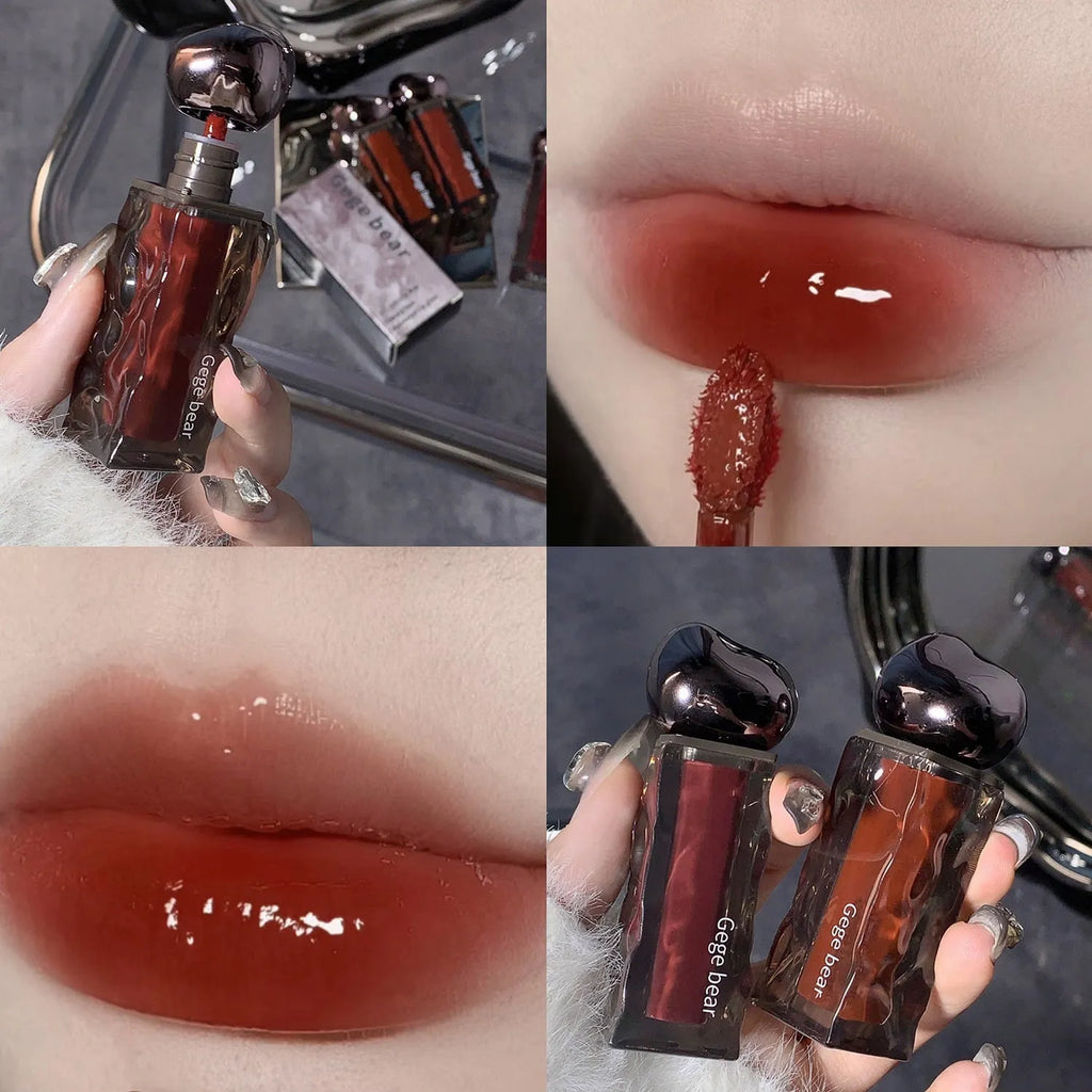 Mirror lip gloss with glacier lava formula in seven colour options showing reflective, luminous finish