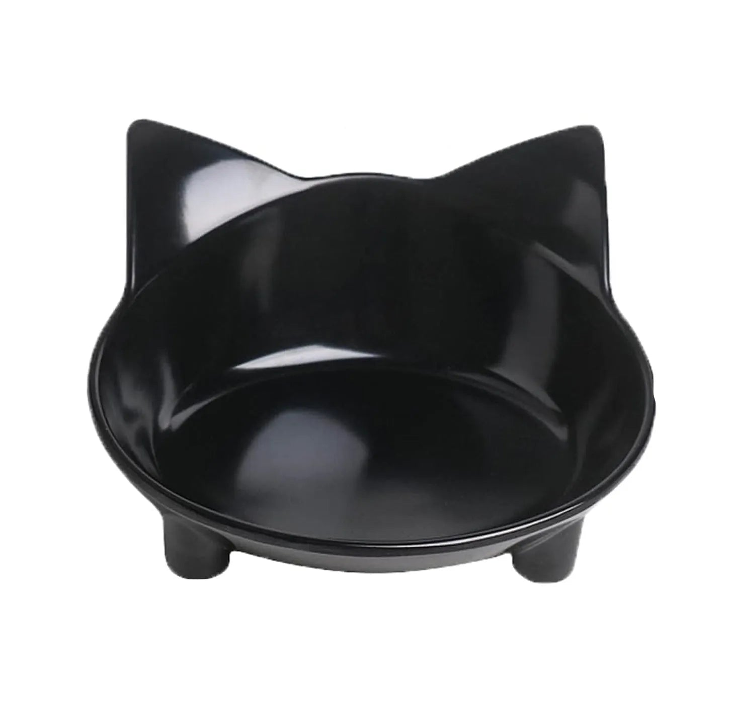 Shallow melamine pet food bowl with anti-skid rubber base in black or white
