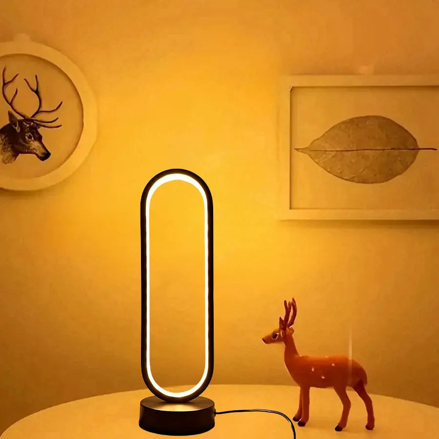 Black and white USB ring dimming LED small night lamp with acrylic shade and iron base