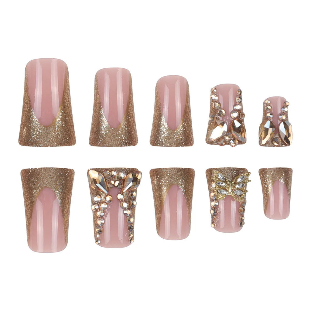 Golden diamond and butterfly design nail stickers in D34 colour with adhesive tube