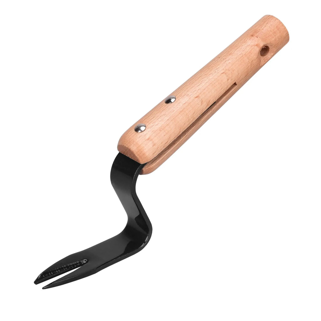 Carbon steel garden weeding and seedling rooting device 20cm length with 12cm handle and 5mm tooth width in photo colour