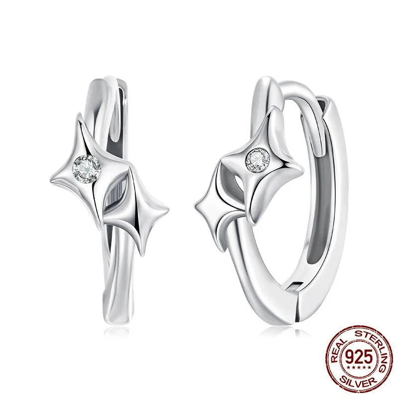 Fashion Star S925 sterling silver earrings with inlaid zircon, colour BSE1210, pair of earrings for women