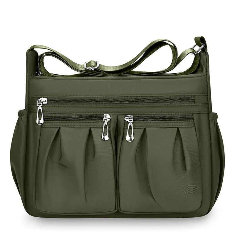 Canvas crossbody bag for women large capacity horizontal square shape with sewing line details