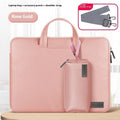 Black PU laptop organiser bag with integrated power bank, open to show compartment for a 13-16 inch notebook.