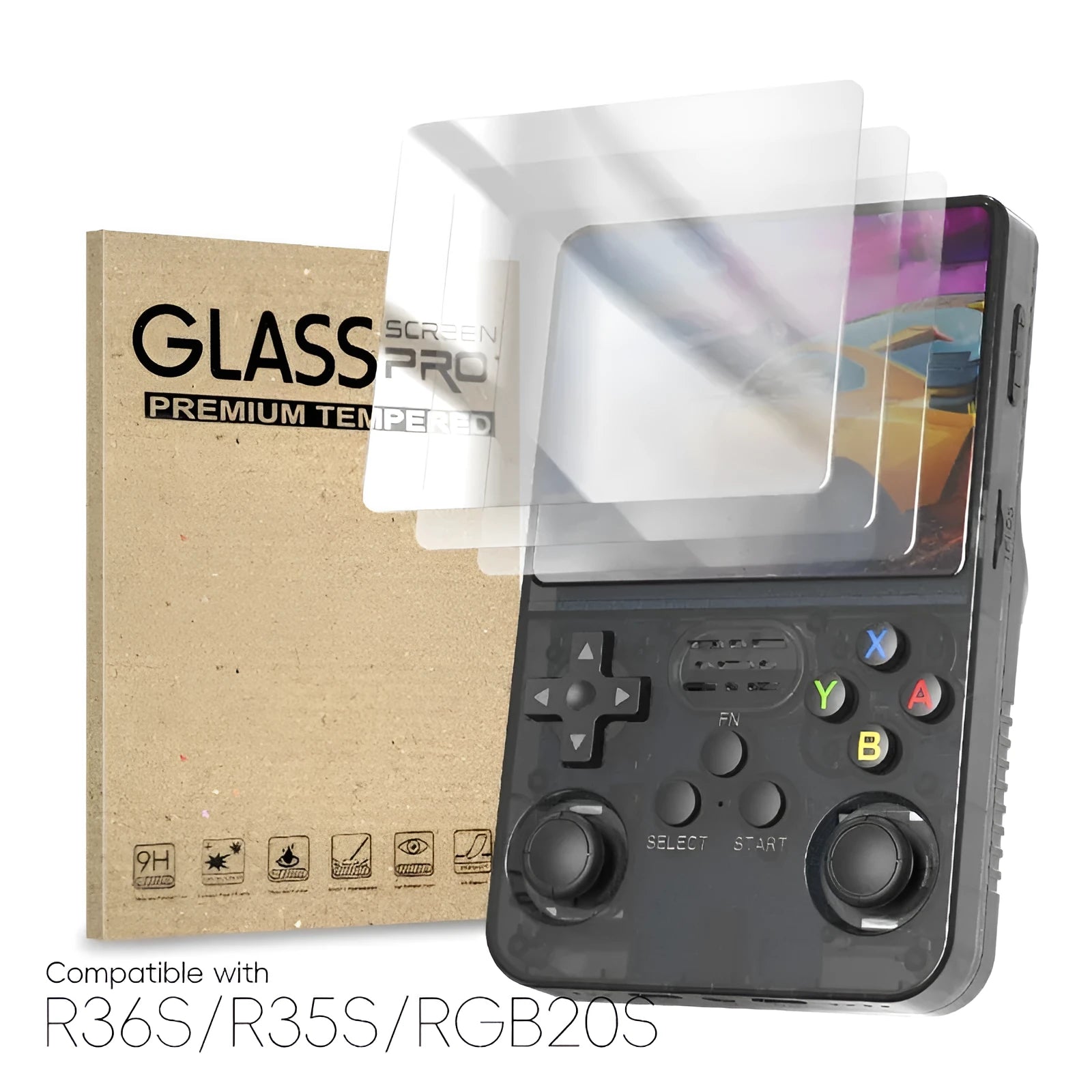Tempered glass screen protector for R36S/R35S/RGB20S handheld game machine, 3.5 inch HD film