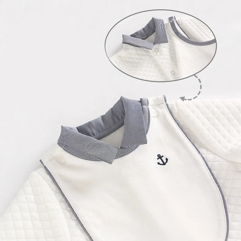 White long sleeve cotton baby boy gentleman romper for formal occasions