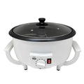 White oblate-shaped home coffee bean roaster with 750g capacity and 225mm pot base.