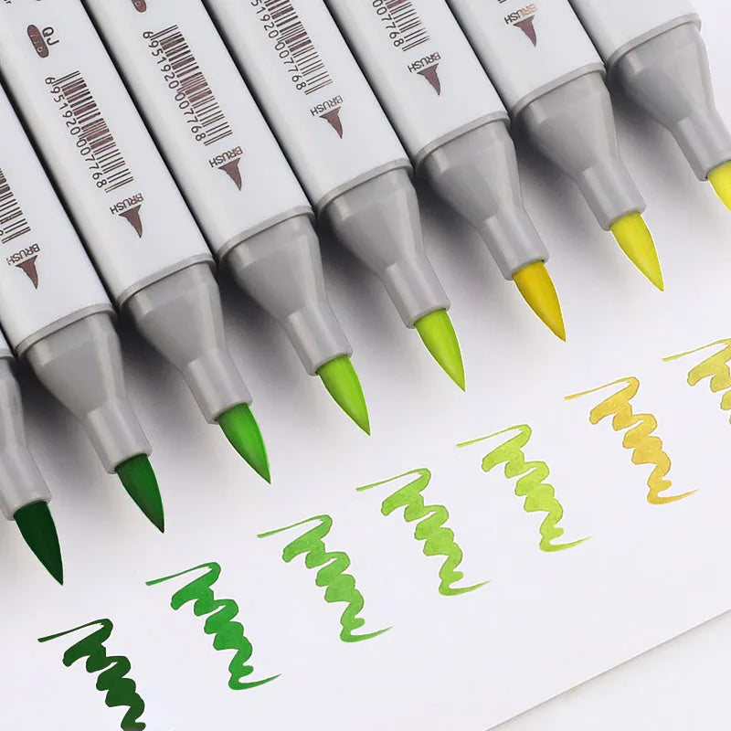 48-colour oily soft-tip marker set with square rods, round and oblique heads for student artwork