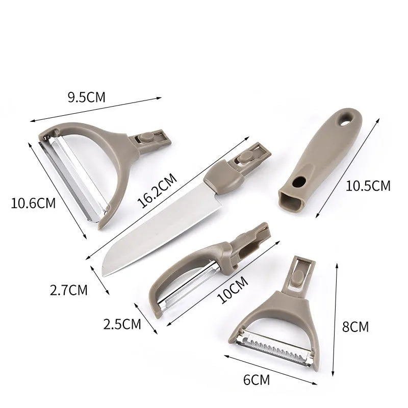 Green stainless steel kitchen cutter set with wheat straw board and multi-function planer accessories