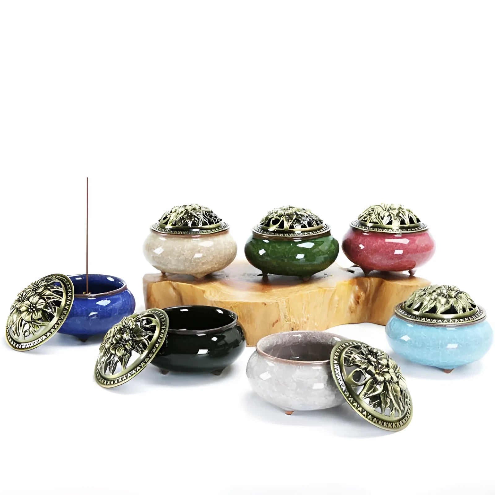 Ceramic retro package incense burner in amber yellow colour for home decor and meditation