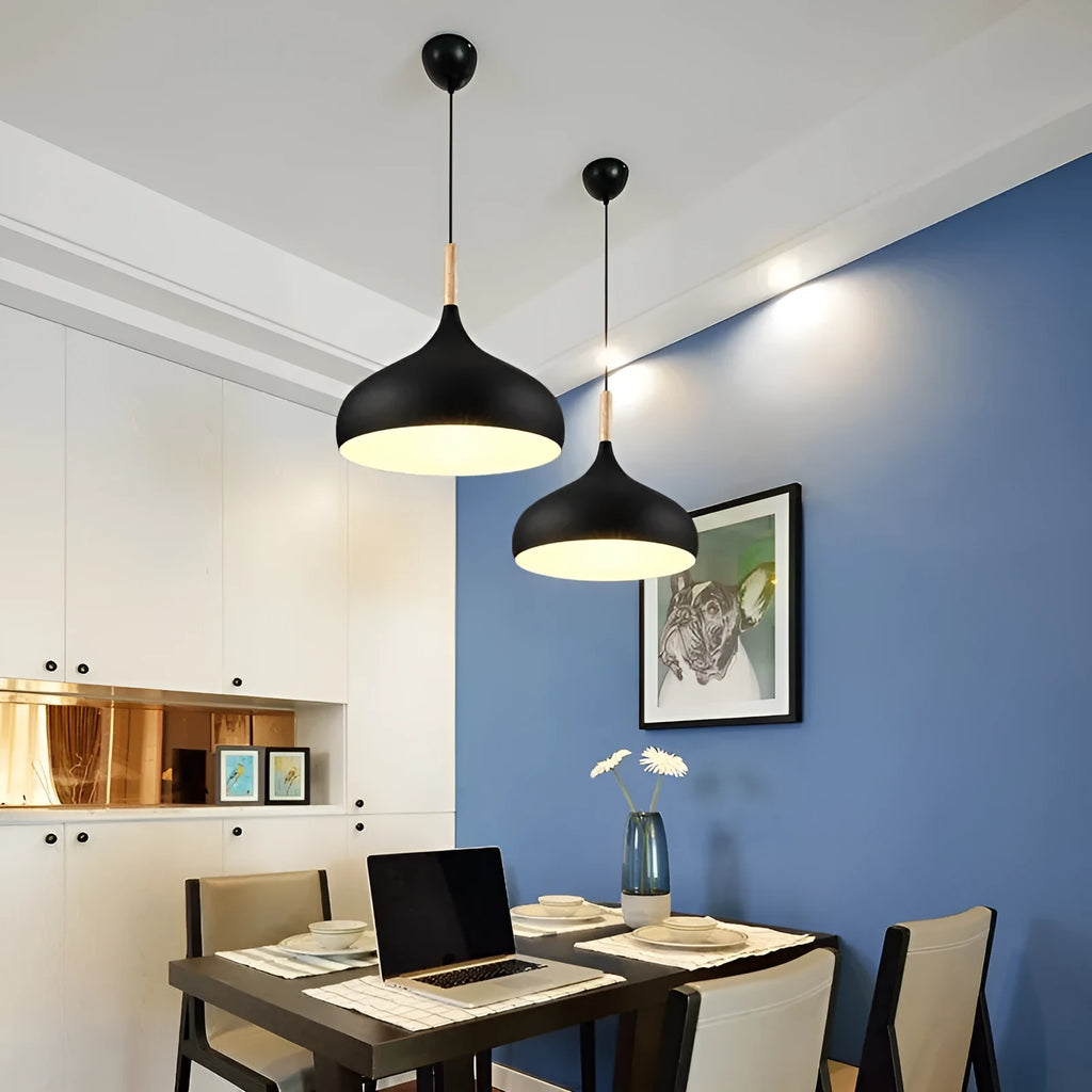 Modern adjustable zinc alloy pendant chandelier in a choice of six colours, shown with a 240mm diameter.