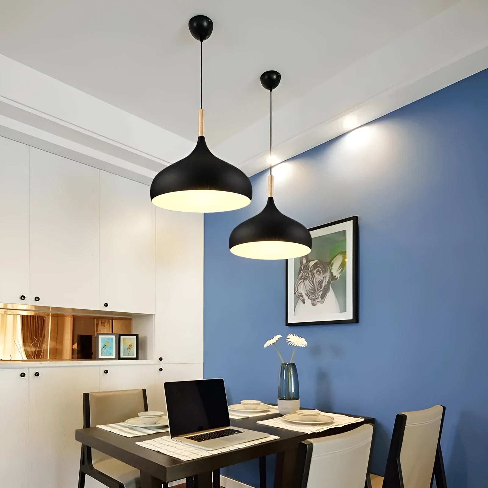 Modern adjustable zinc alloy pendant chandelier in a choice of six colours, shown with a 240mm diameter.