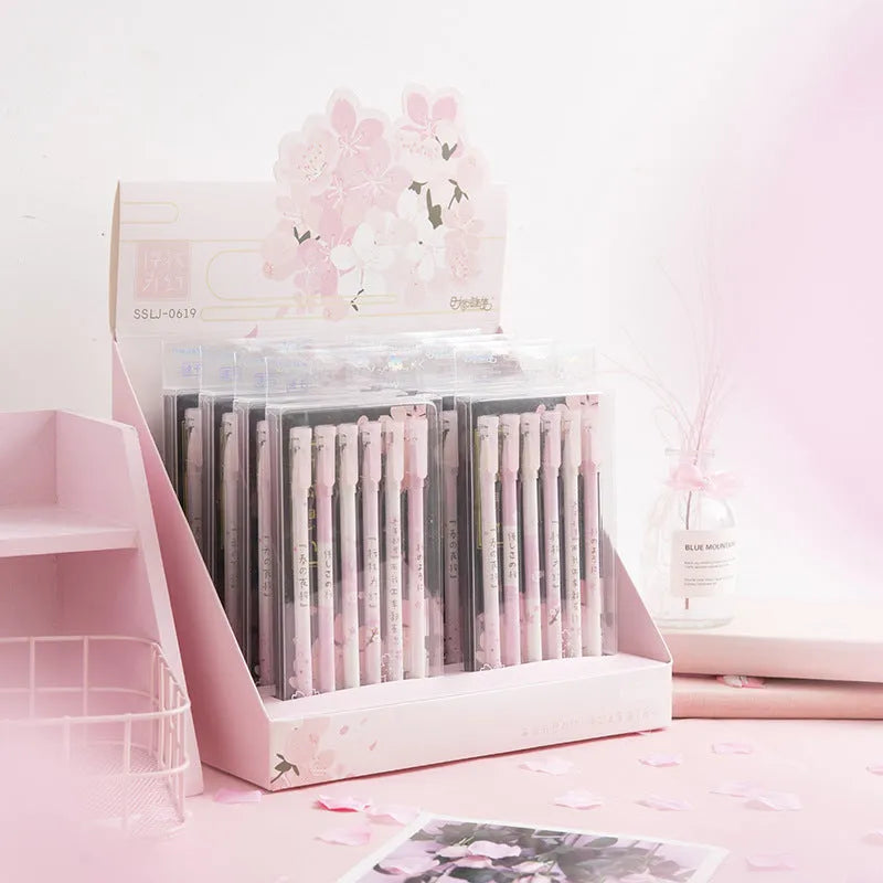 Six black Sakura gel pens with 0.5mm needle tube refills and pull-out design