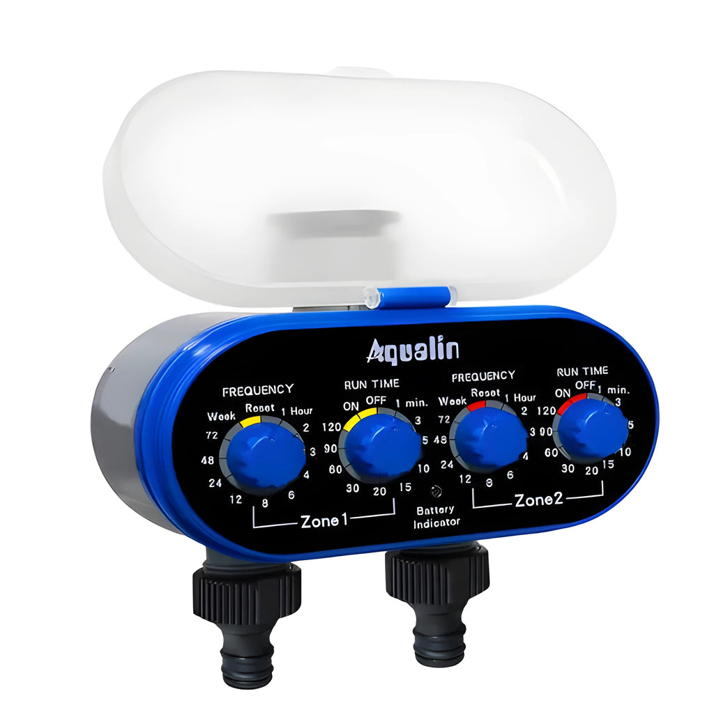 Dual timed irrigation controller with battery compartment for automatic garden watering systems