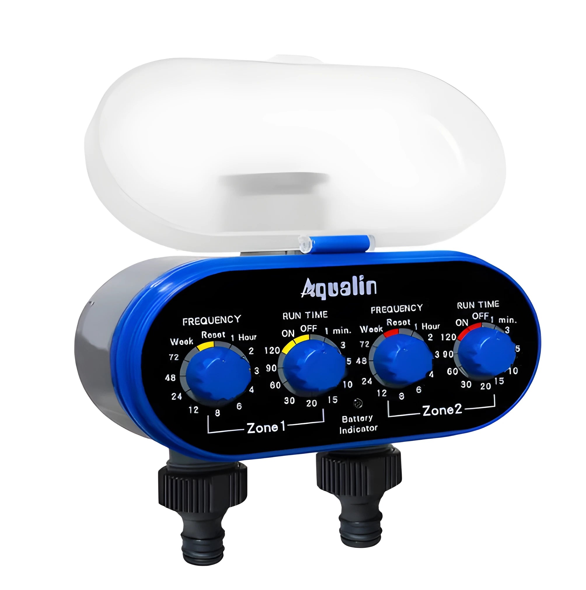 Dual timed irrigation controller with battery compartment for automatic garden watering systems