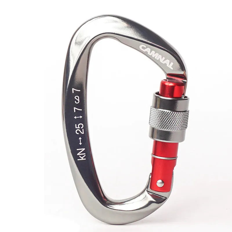 Lock climbing safety buckle D-shape screwgate carabiner 7075 aviation aluminium 25kN black red