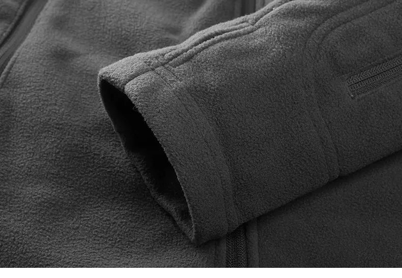 Thick military army fleece tactical jacket for men, windproof thermal, solid army green, turn-down collar