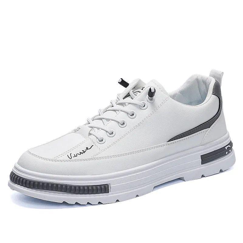 Men's white low-top platform sneakers with elastic band and round toe.