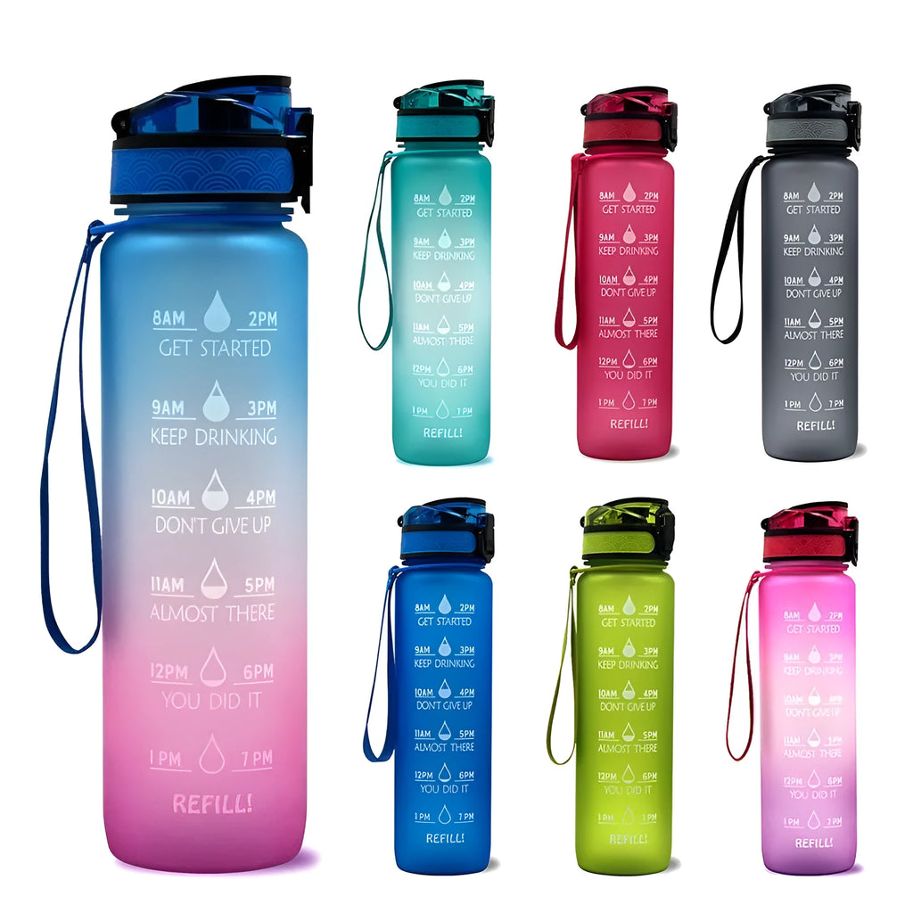 Frosted gradient TRITAN sports bottle with bouncing cap in blue-red colour for travel and gym