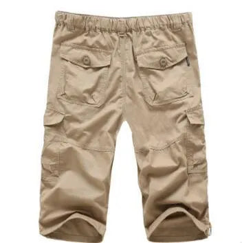 Men's summer leisure cropped cotton pants in four colours with elastic waistband and drawstring
