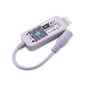 White WiFi RGB lighting controller for LED strips with DC input and smartphone app control.