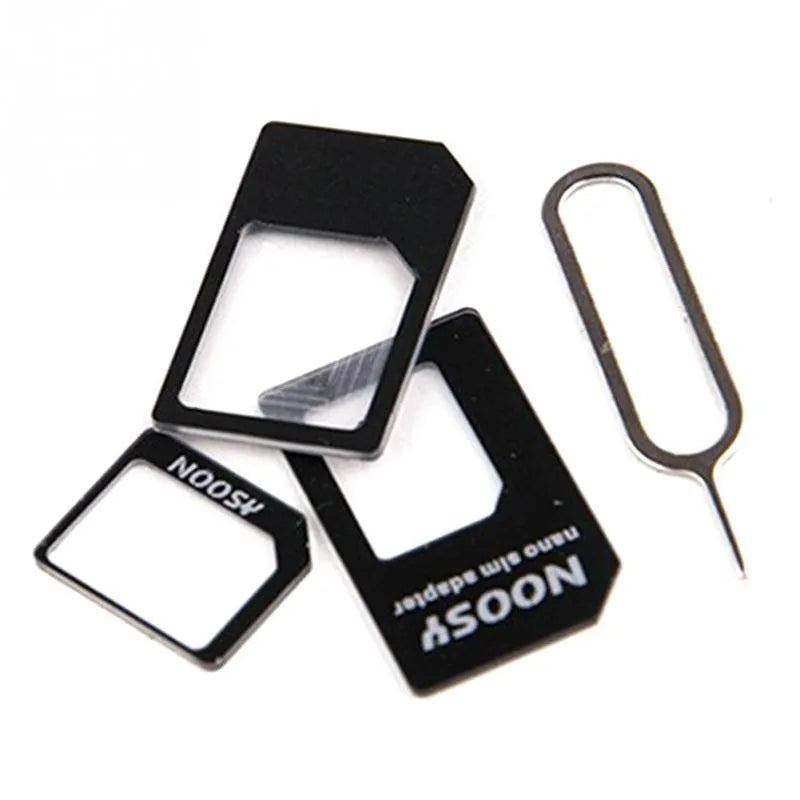 Three-piece SIM card kit with removal tool and adapter frames in black and white colour options