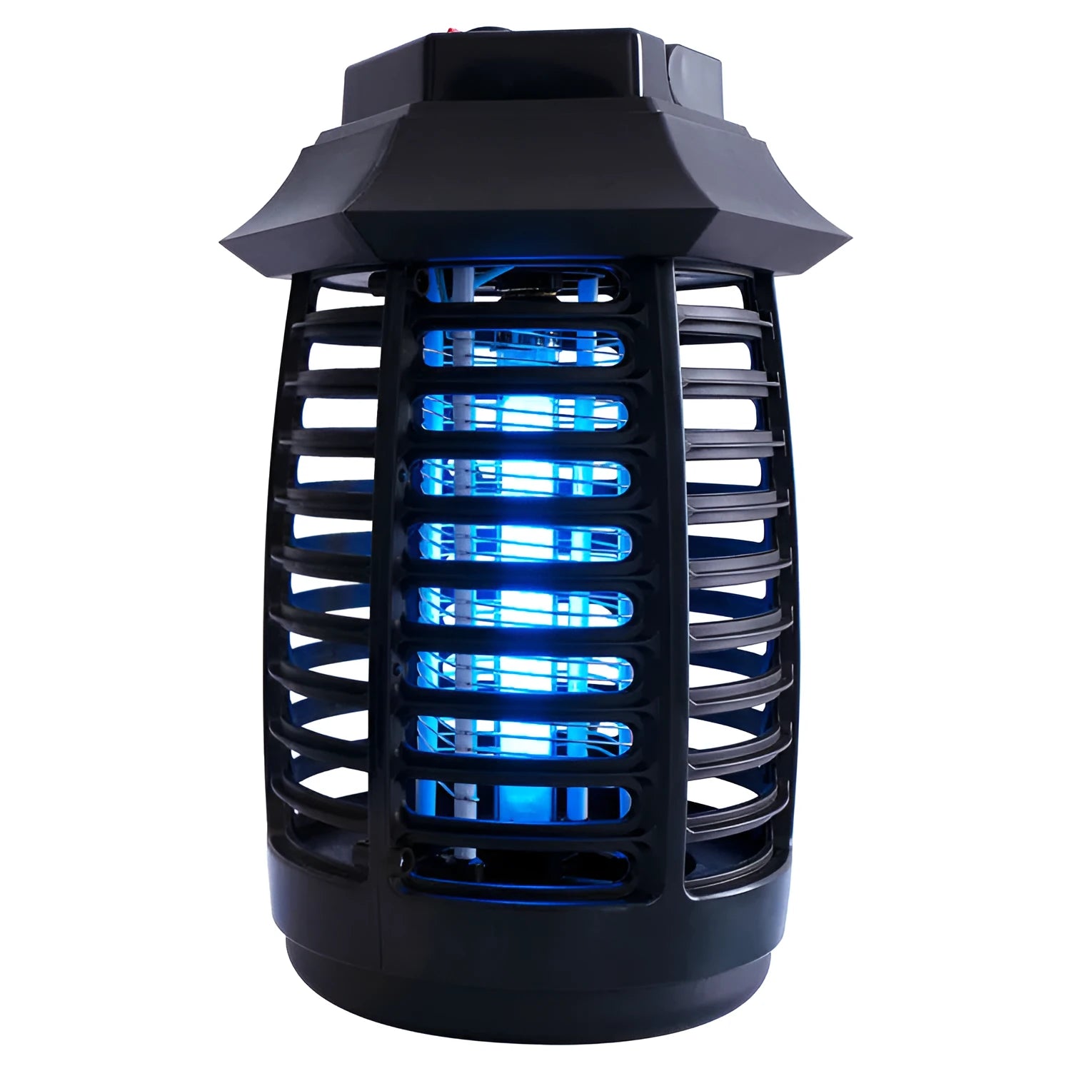 Black aromatherapy mosquito killer lamp with a glass UV tube on a table.