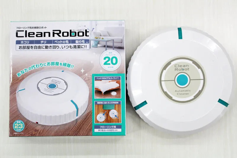 Black or white automatic floor sweeper robot on a hardwood floor.