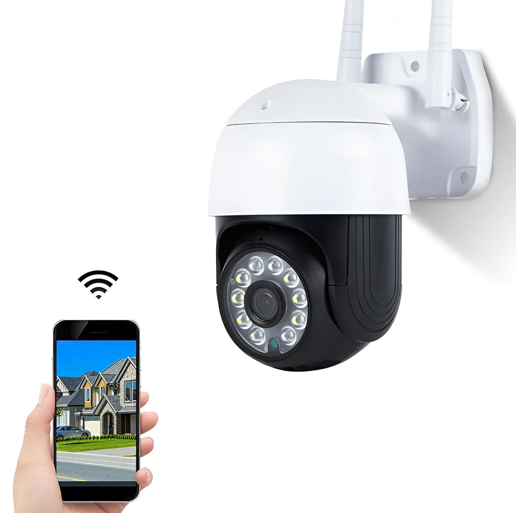 Wireless outdoor night vision wide-angle network dome camera in black ABS housing