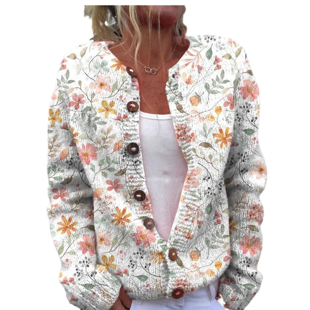 Women's loose fit cardigan coat with 3D digital printing pattern in polyester fabric