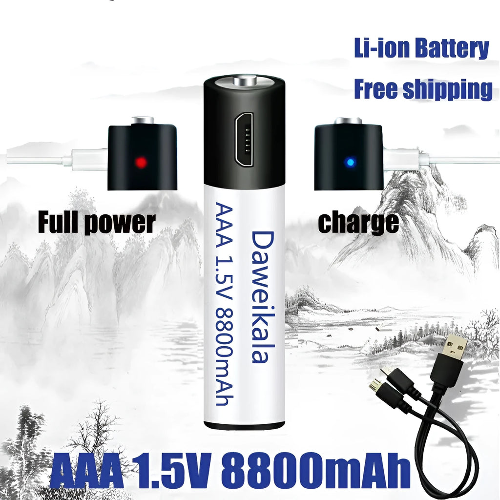USB rechargeable AA AAA battery 1.5V with 1500 cycles and 9800mAh capacity