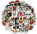 Skull head doodle sticker set of 50 machine-cut PVC waterproof decals in assorted sizes