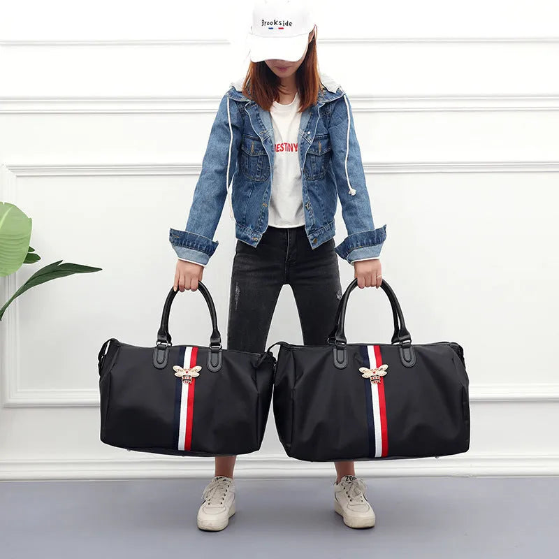 Black large capacity Oxford cloth hand luggage bag with zipper closure and soft handle