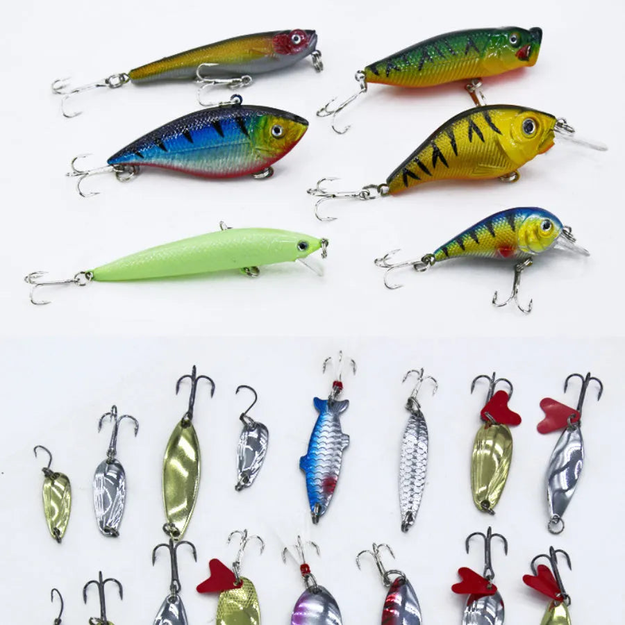 Rose red 132-piece soft bait fishing lure set with plastic baits and high carbon steel hooks in a storage case.