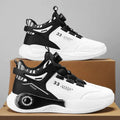 Men's mid-top casual sports running shoes with rotating button lacing, PU mesh upper, rubber sole, available in multiple colours