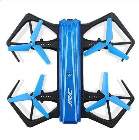 JJRC H43WH folding aerial UAV drone with black plastic body and four arms, showing compact folded shape